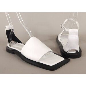 Flat Apartment Chain Strap Sandals Size 38 8 Women's White Leather $470
